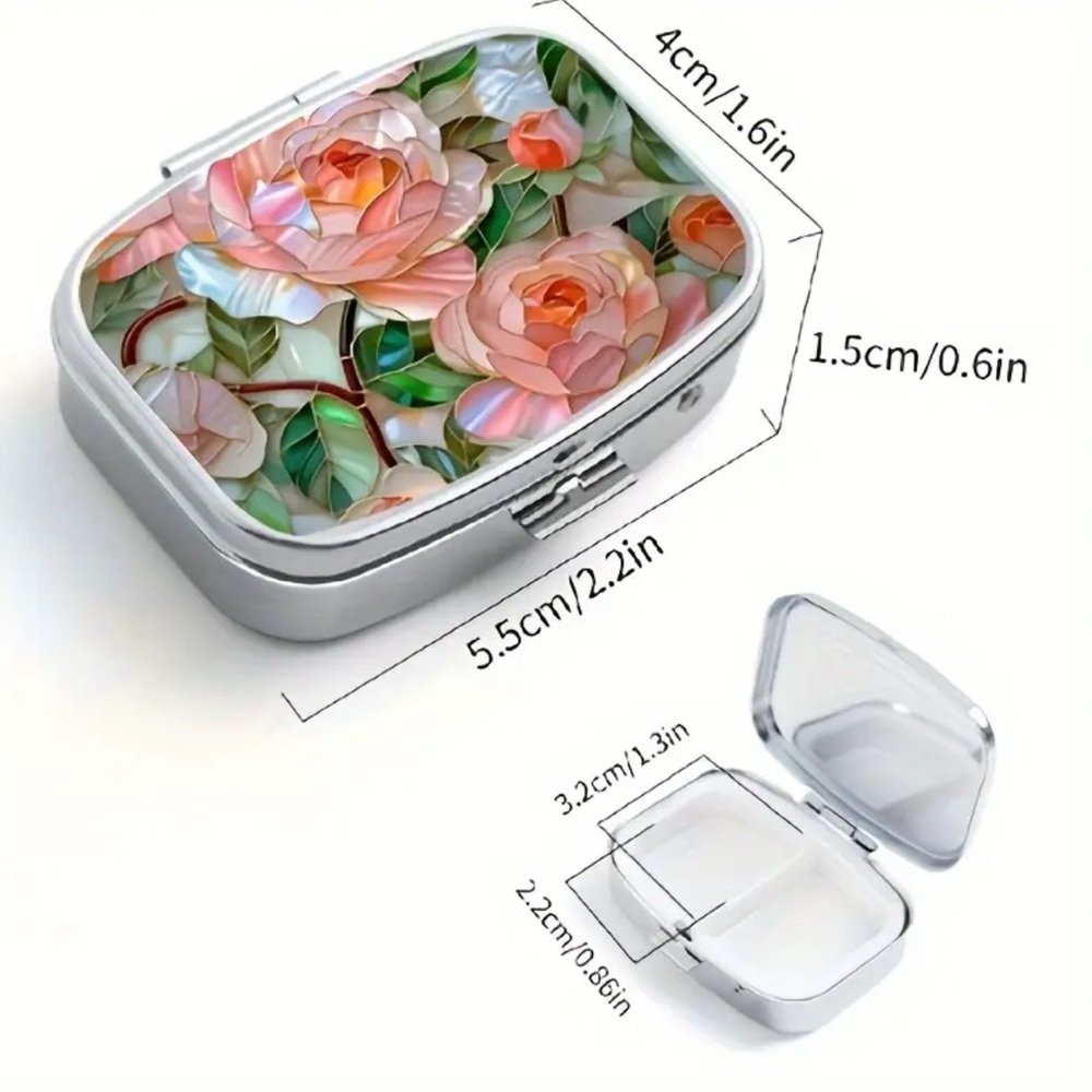 New Pink Floral Mother of Pearl Look Pill Box #183 - Picture 4 of 6